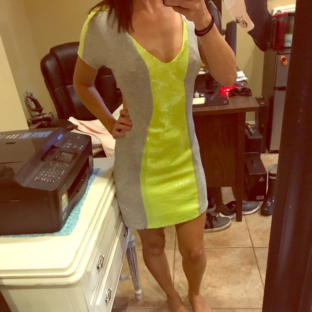 Bebe Neon Rave Cutout Jersey Sequin Dress